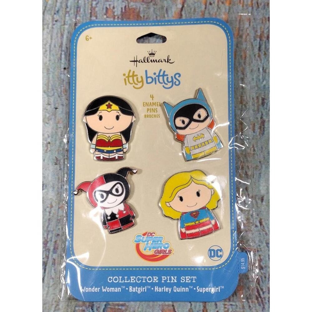 Hallmark Itty Bittys DC Super Hero Girls Enamel Pin Set Wonder Woman Batgirl 4pk